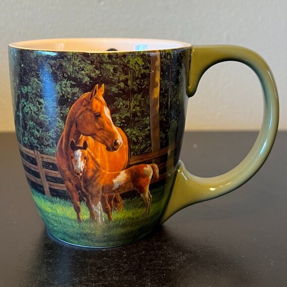 Vtg Lang JOSIE Horse Motif Ceramic Mug w/ Art by Chris Cummings ~ Mare and Colt - Picture 3 of 8